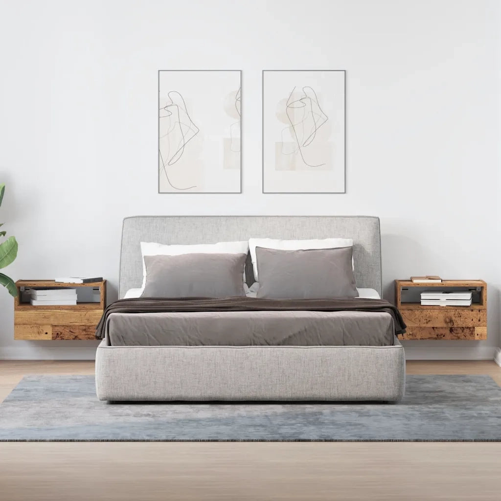 Set di 2 Comodini | Armadio da Notte | Mobiletto da notte a Muro Legno Antico 45x26x28,5 cm