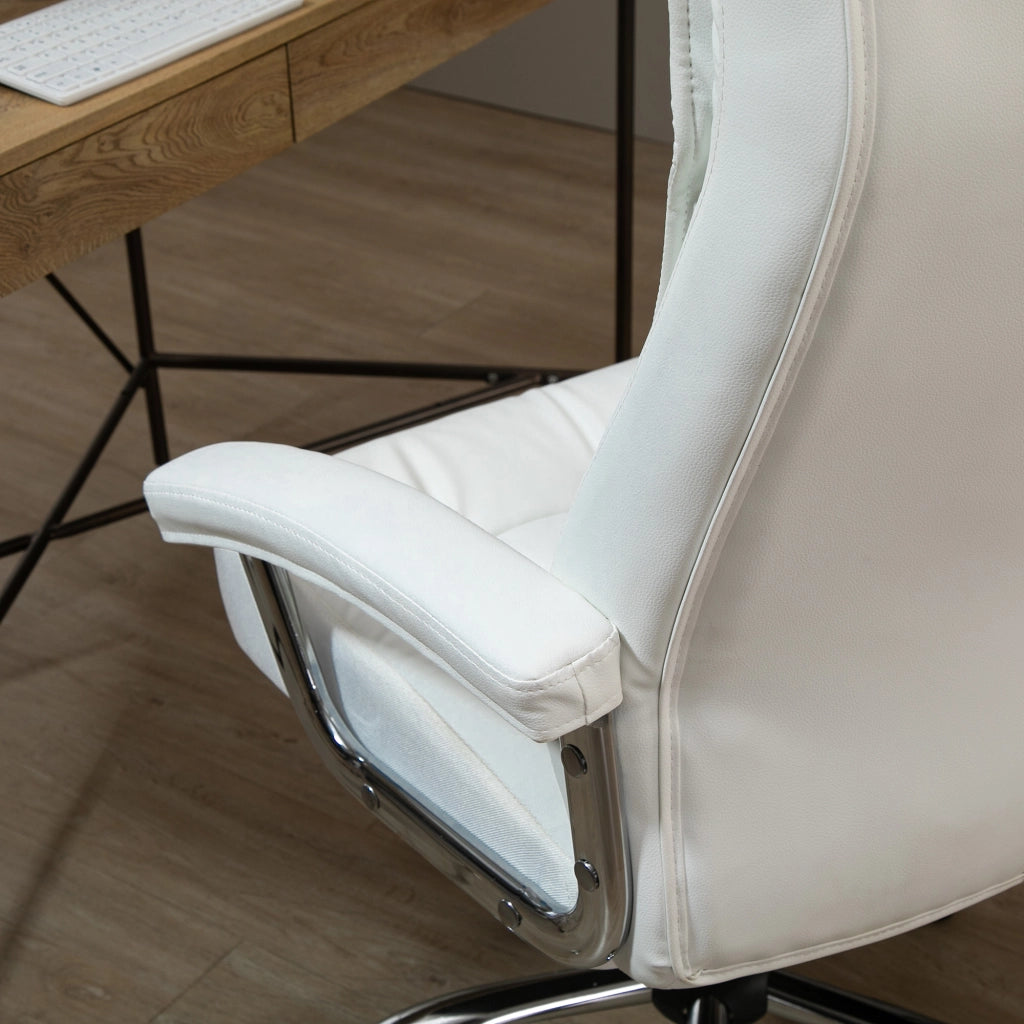 Sedia da ufficio ergonomica girevole in similpelle con altezza regolabile e funzione dondolo base in metallo bianco
