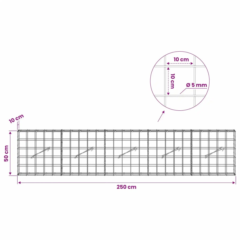 Gabione con Filo da 5 mm e Rete da 10x10 cm 250x10x50 cm 3464903