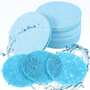 Spongia per la cura della pelle - 50 pezzi - Pulizia compressa - Risciacquo riutilizzabile - Diameter 6 cm - Blu celeste - Spongia per la pulizia