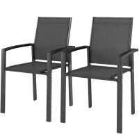 Set 2 Sedie da Giardino Impilabili con Seduta Traspirante, in Alluminio e Textilene, 56x58x89 cm, Grigio Carbone