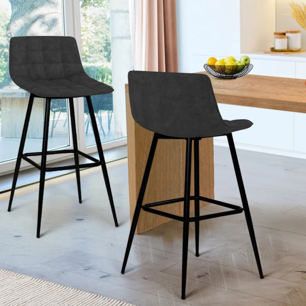IDMarket - Set di 2 sgabelli da bar MADY in velluto nero