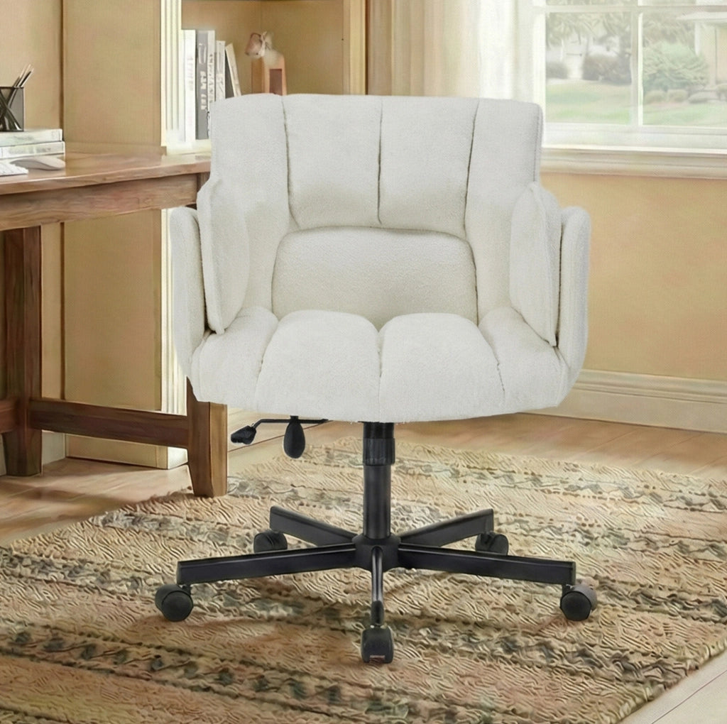 Sedia da ufficio girevole beige con braccioli pieghevoli