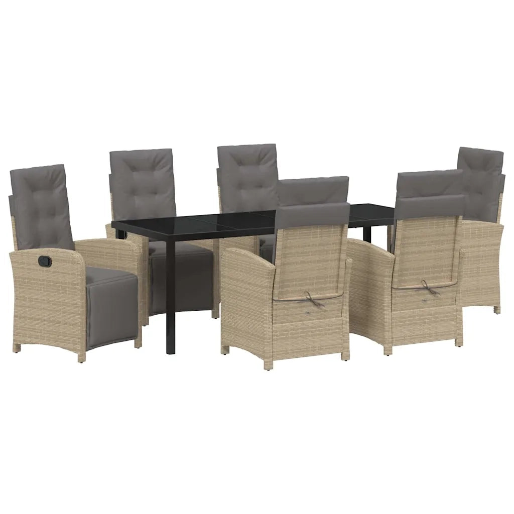 Set da Pranzo per Giardino con cuscino 7 pcs Beige polyrattan 3380342