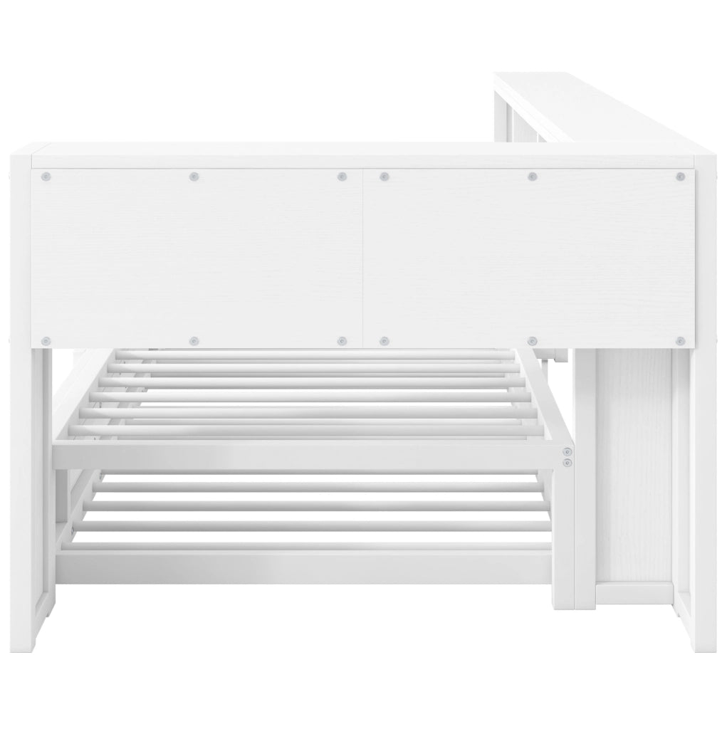 Letto 90x200 cm con letto estraibile; vani portaoggetti; LED e USB in metallo e MDF bianco