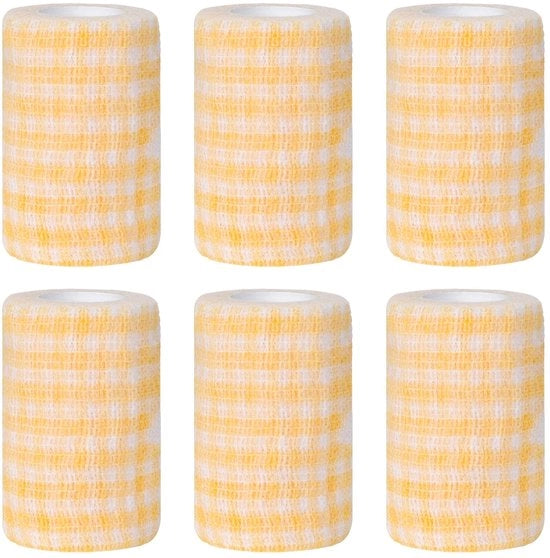 6 pezzi di adesivo coesivo per ferite, polsi, dita e caviglie (7,5 x 400 cm, con design a scatola gialla)