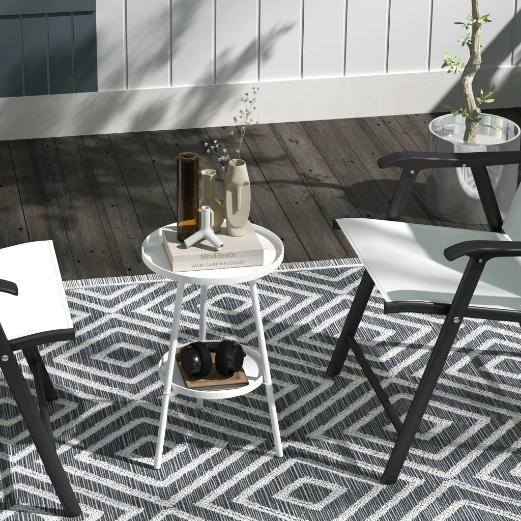 Tavolino da Giardino Rotondo 2 Livelli con Vassoio ¨C zephmum ¨C Bianco ?32x51 cm