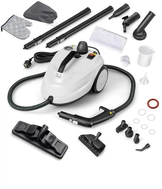 Pulitore a vapore portatile con 2000W con 15 accessori, mopa a vapore portatile con serbatoio da 1,8L e ruote