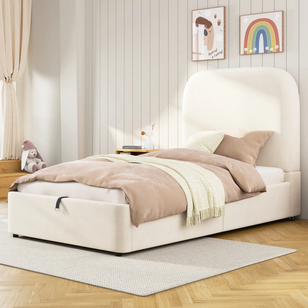 letto imbottito velluto beige 90 x 200 cm