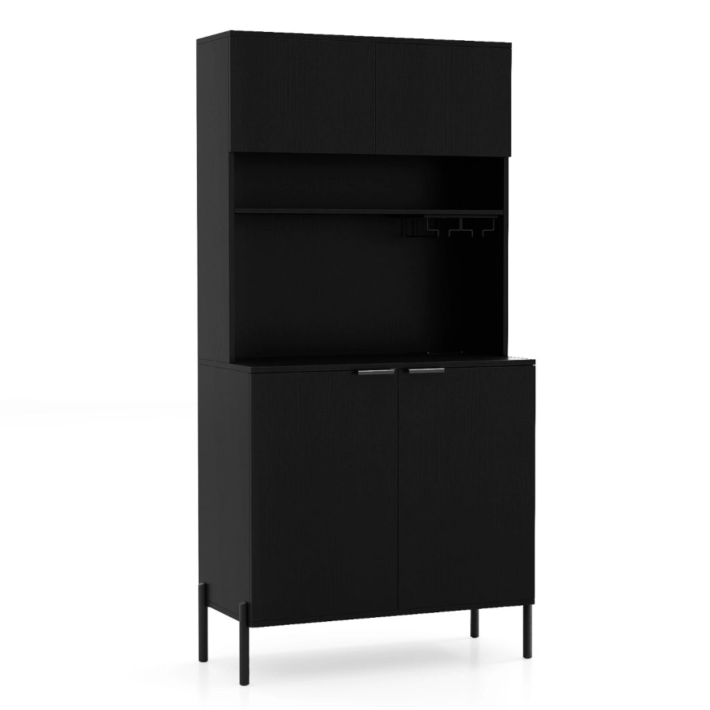 Mobile dispensa da cucina con stazione di ricarica mobile bar vini con porta bicchieri, Mobile armadietto per sala da pranzo Nero-Credenze buffet