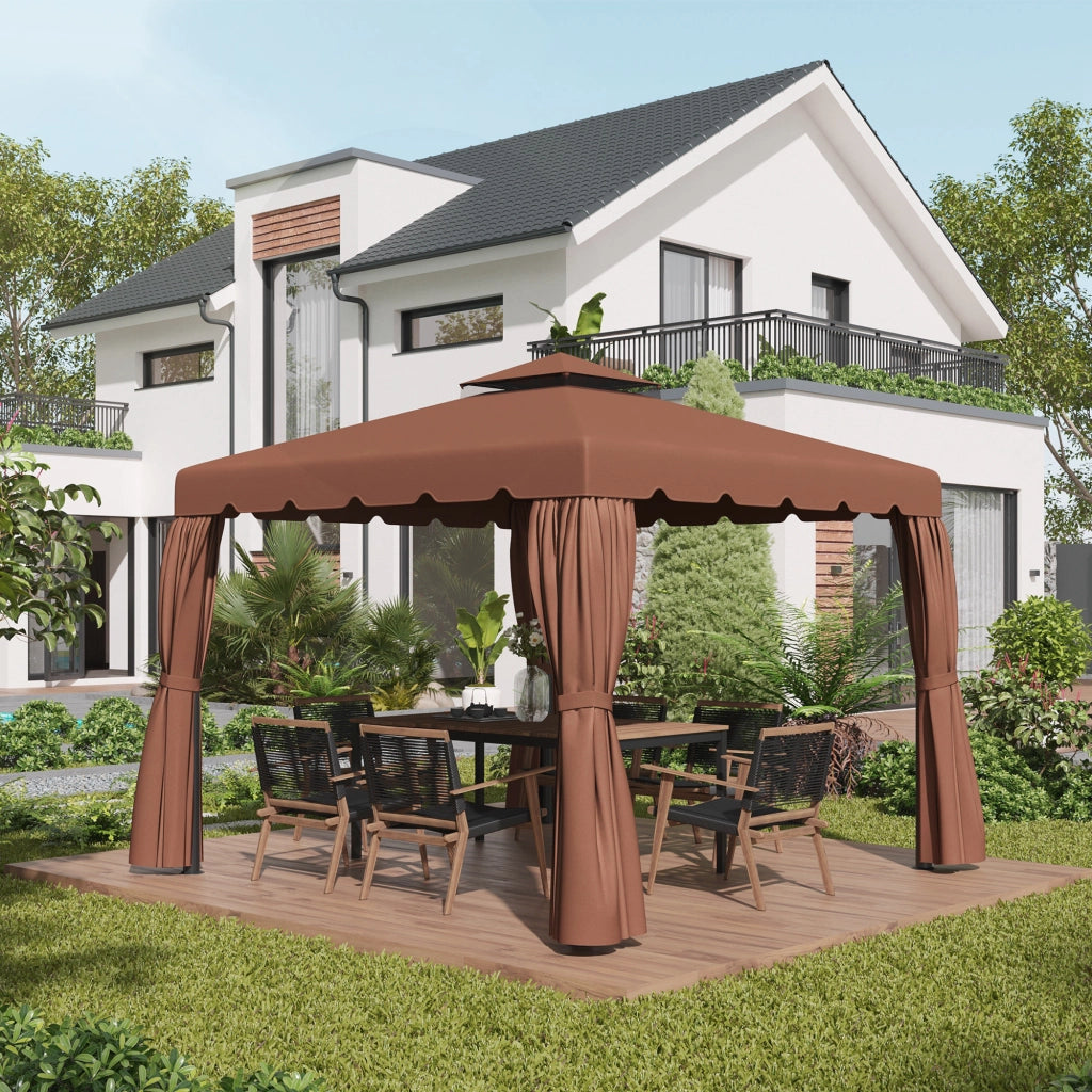 Tetto per Gazebo 3x3 m ¨C zephmum ¨C Marrone, Copertura Doppia, 8 Fori di Drenaggio
