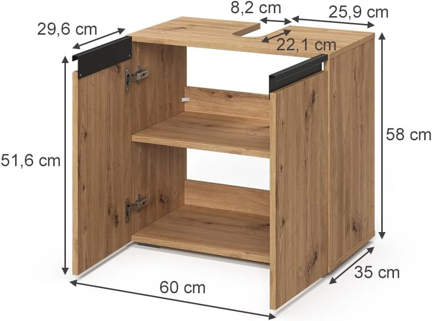 Mobile sottolavabo per bagno Torren, Artigiano, 60 x 58 cm con 2 porte