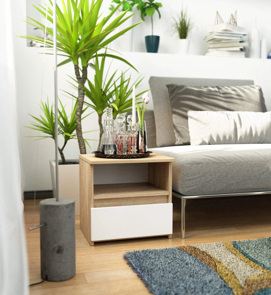 Comodino AKORD CL1 Sonoma Quercia 40 cm 1 cassetto inserto frontale Bianco 40x35x40 cm