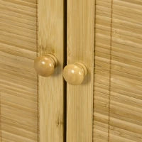 Credenza Stile Boho in Rattan e Bambù con 2 Ante e Mensola Interna, 60x27x67.5cm, Colore Legno