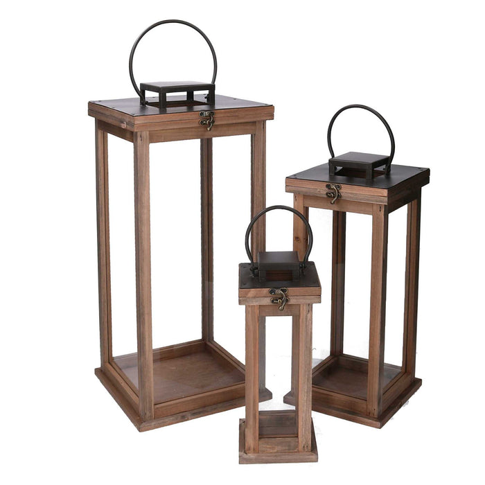 Lanterna legno metallo 1-3 naturale quadro cm25x25h51