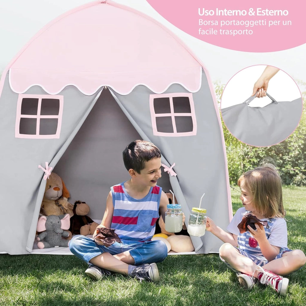 Tenda da Gioco per Bambini, Tenda per Cameretta con Borsa, Tappetino Antiscivolo, Design con Chiusura Lampo, Finestre Traspiranti, Ideale per Bambini e Bambine 3 Anni+ (Rosa)