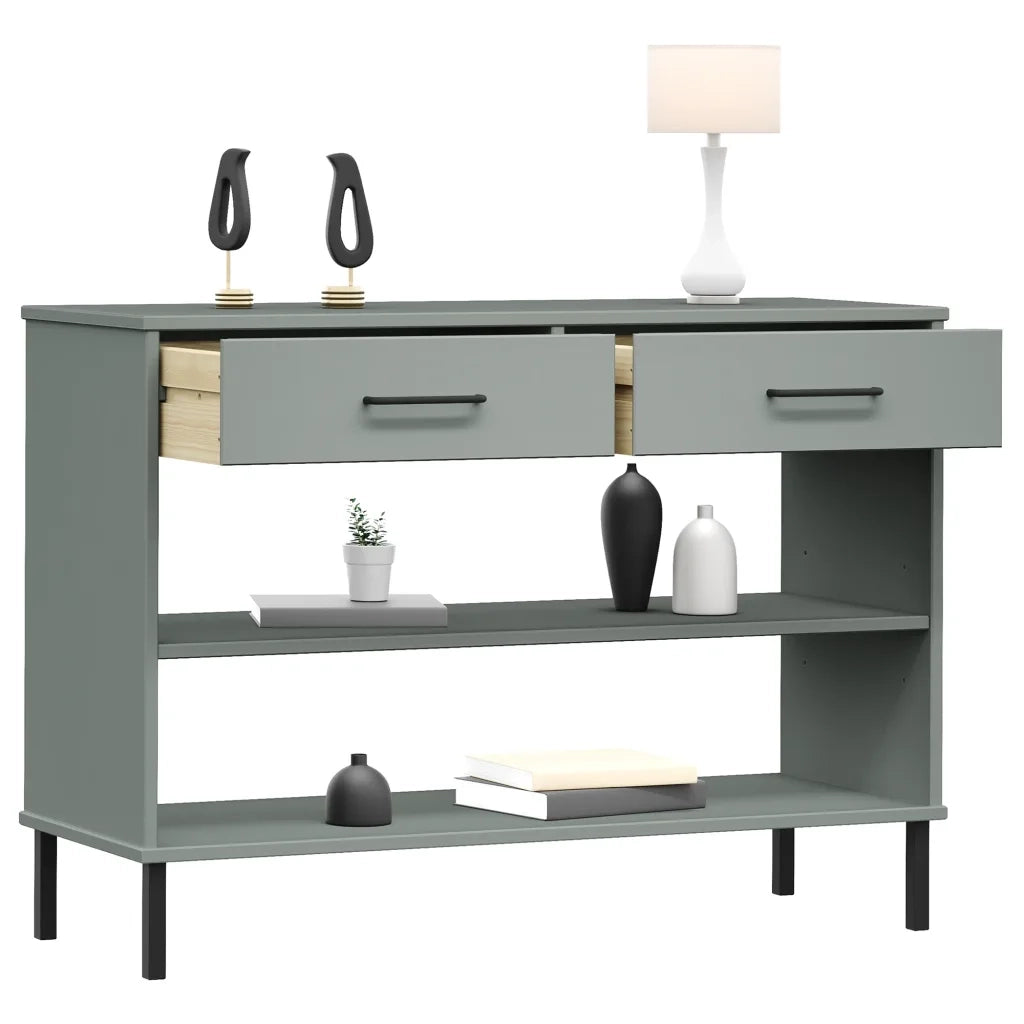 Mobile Consolle Gambe Metallo Grigio Legno Massello Pino OSLO 351004