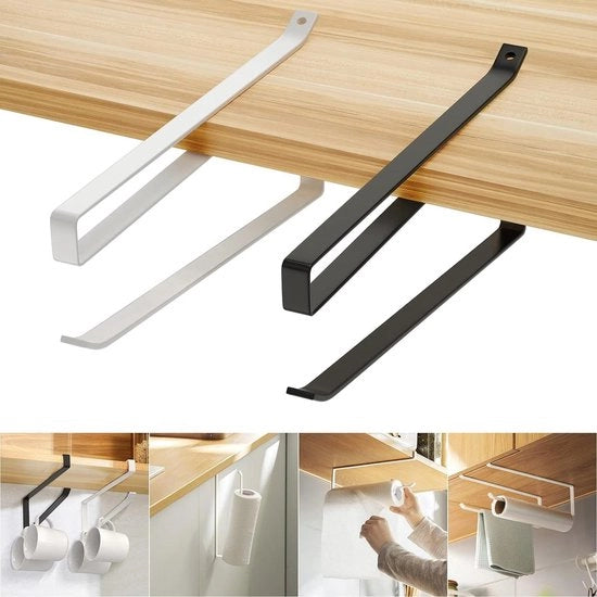 Due supporti per asciugamani da cucina da appendere sotto il mobile, da applicare direttamente sulla parete, per asciugamani in carta, per cucina e bagno.