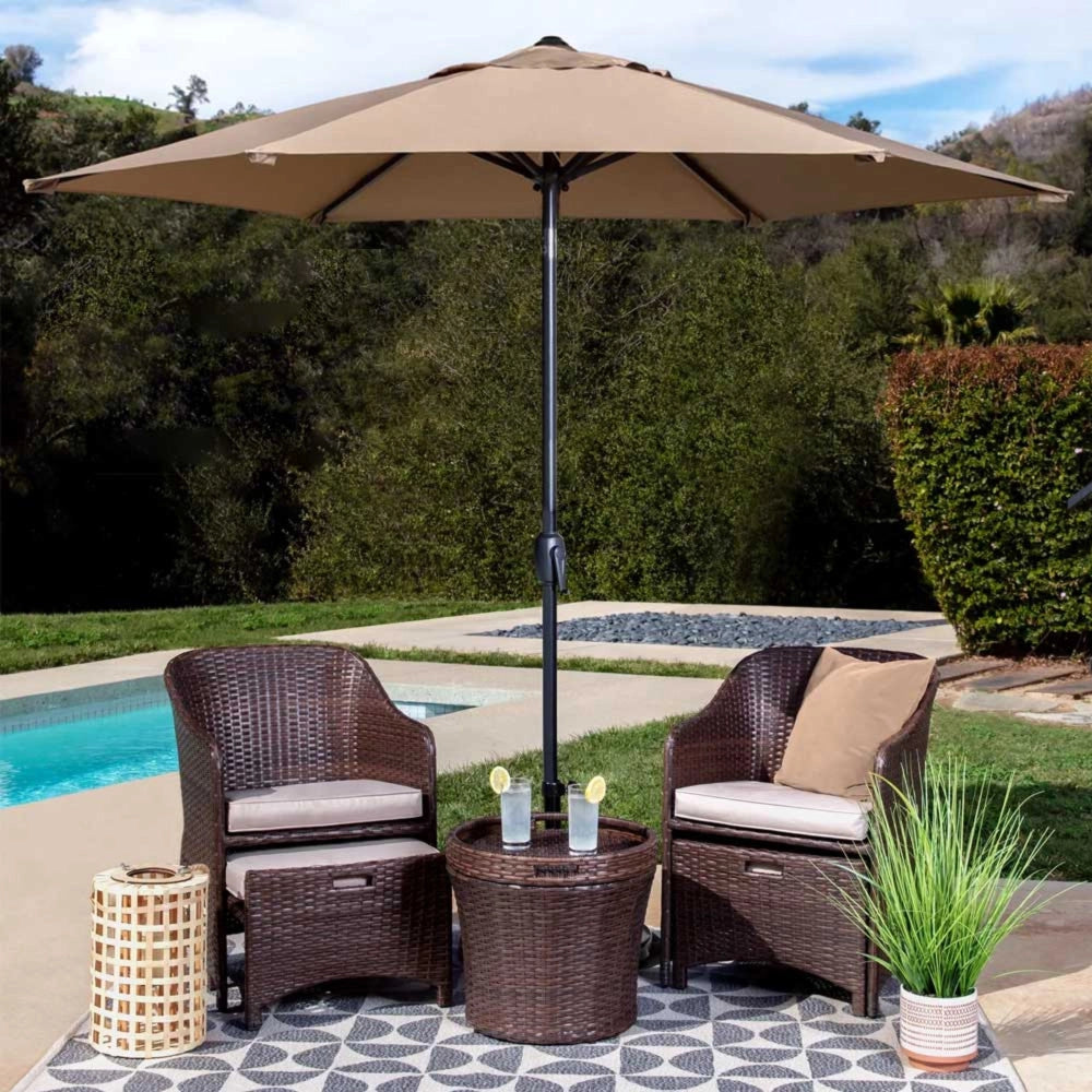 Trade Shop - Ombrellone Rotondo Da Giardino Palo Centrale Con Chiusura A Carrucola Antivento - Bianco