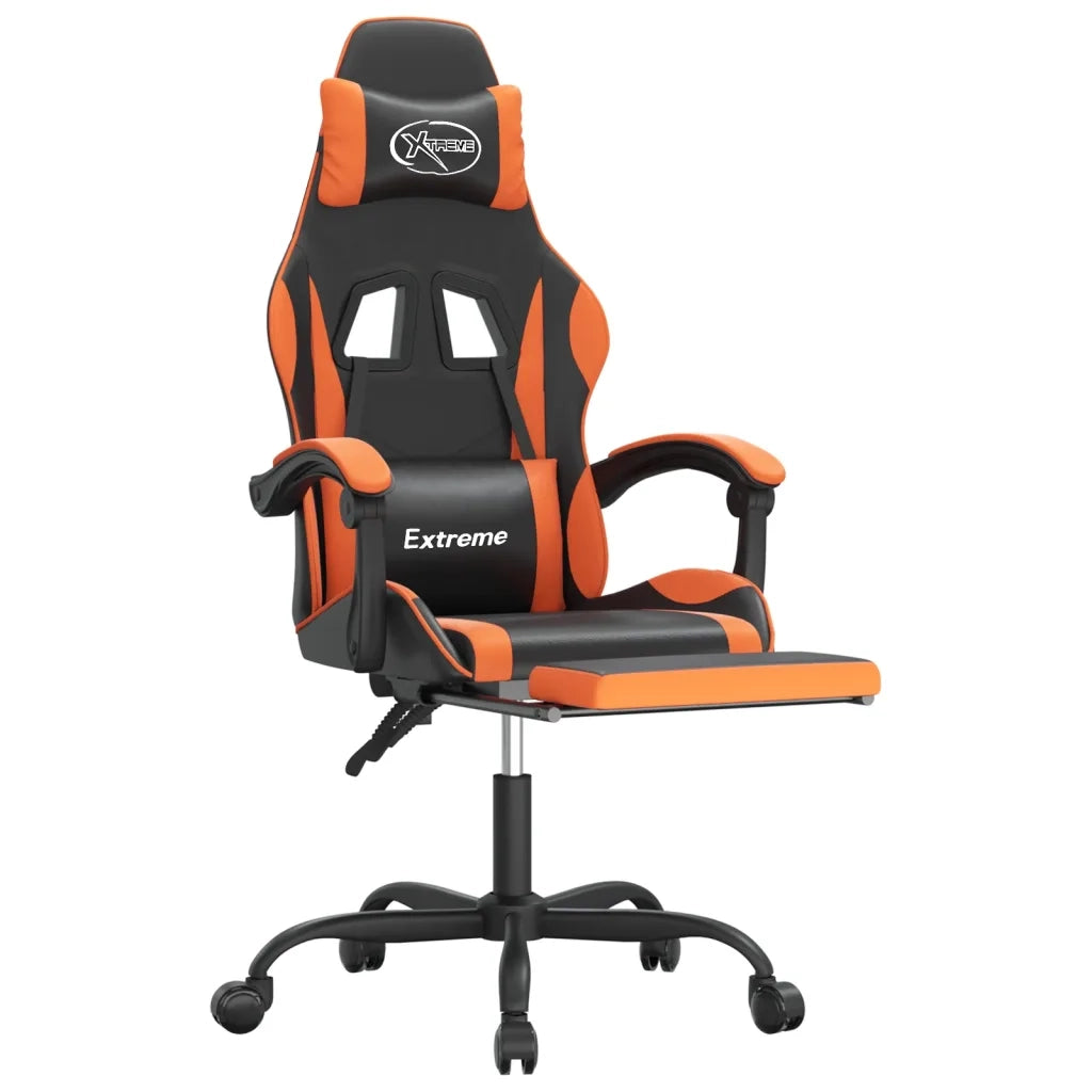 Sedia da Gaming Girevole Poggiapiedi Nero Arancione Similpelle 349585