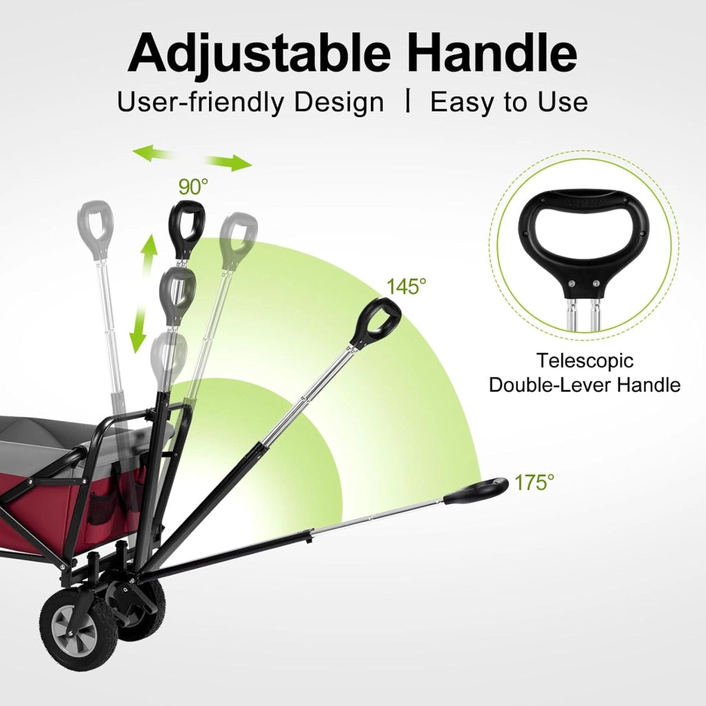 Carrello da Giardino Pieghevole, con Maniglia Regolabile, Carrello da Spiaggia Portatile con Tasche Laterali per Spesa, Picnic, Adatto a Vari Suoli, Portata 80 kg, Fucsia+Grigio