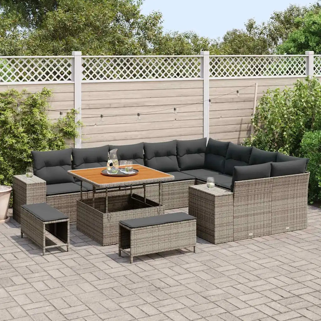 Set Divano da Giardino con cuscino 12 pcs Grigio polyrattan