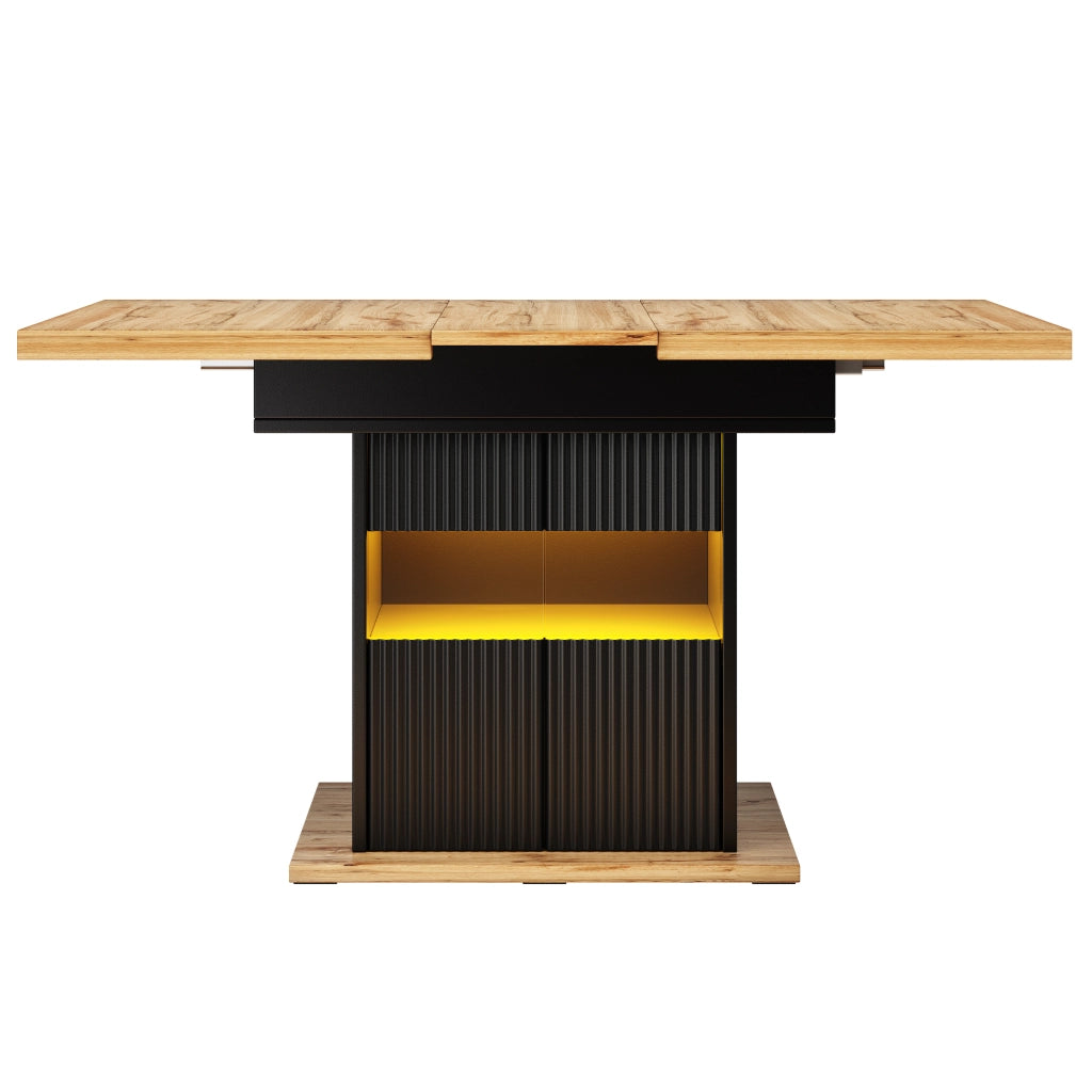 Tavolo da pranzo allungabile con vano contenitore chiuso; ripiano regolabile e illuminazione LED; per cucina e sala da pranzo; 110 × 80 × 76 cm