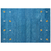 Tappeto Gabbeh in lana blu 160 x 230 cm, trapuntato a mano con motivi animali occidentali e design rustico