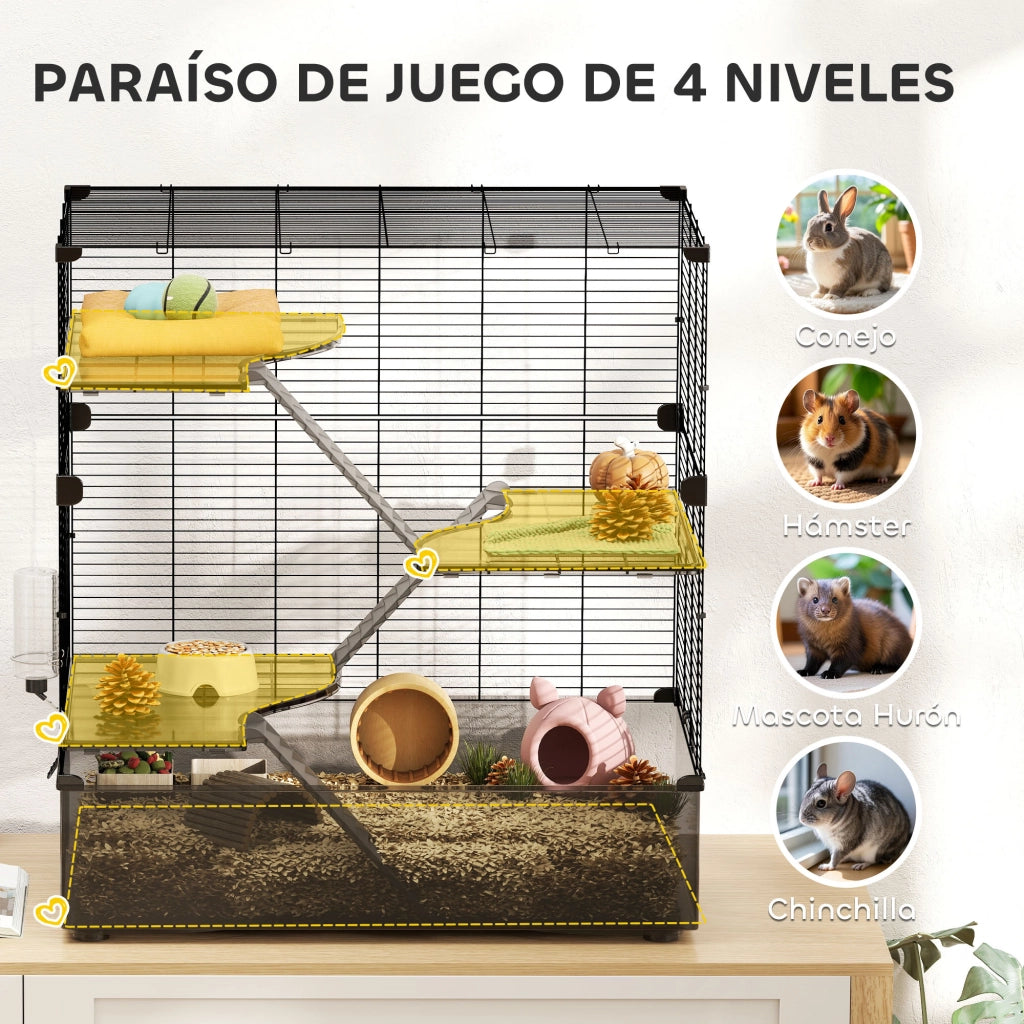 Gabbia per Piccoli Animali a Pi¨´ Livelli con Cassetto e Accessori ¨C Zephmum ¨C Nero 73x47x80