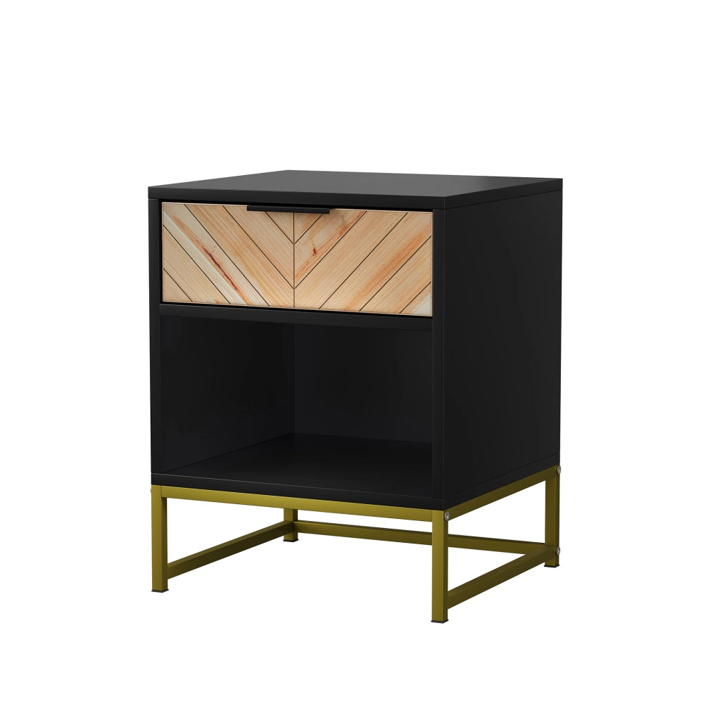 Comodino moderno in MDF nero e naturale, 43 x 40 x 55 cm
