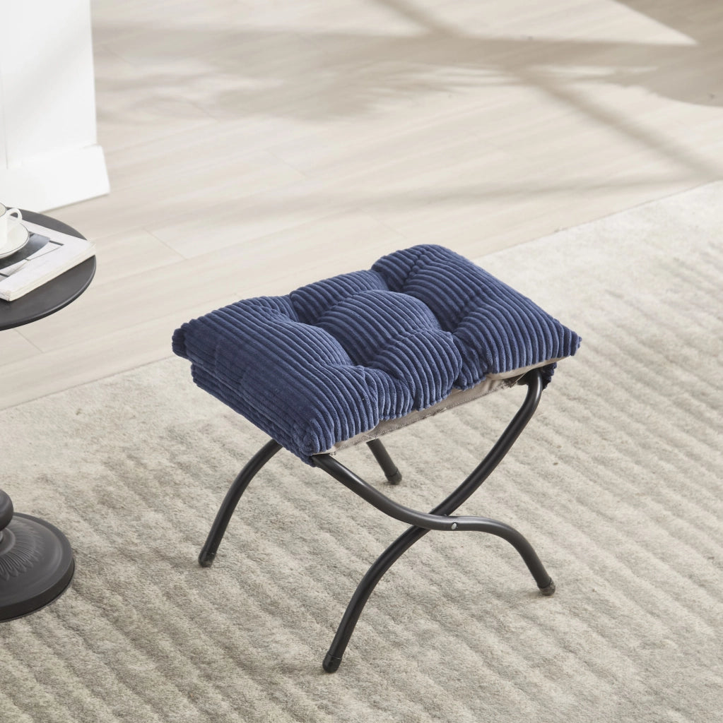 Poltrona lounge blu navy con pouf e tasca laterale