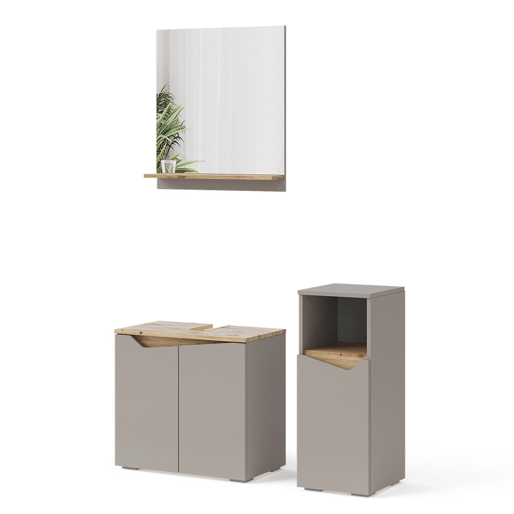 Vicco Mobiletto Grigio 3 pezzi, con cabinet midi