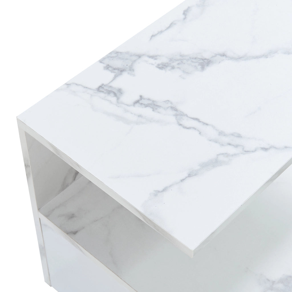 Comodino da Parete Amberg con Cassetto e Ripiani 40x35x31 cm - Effetto Marmo Bianco [en.casa]