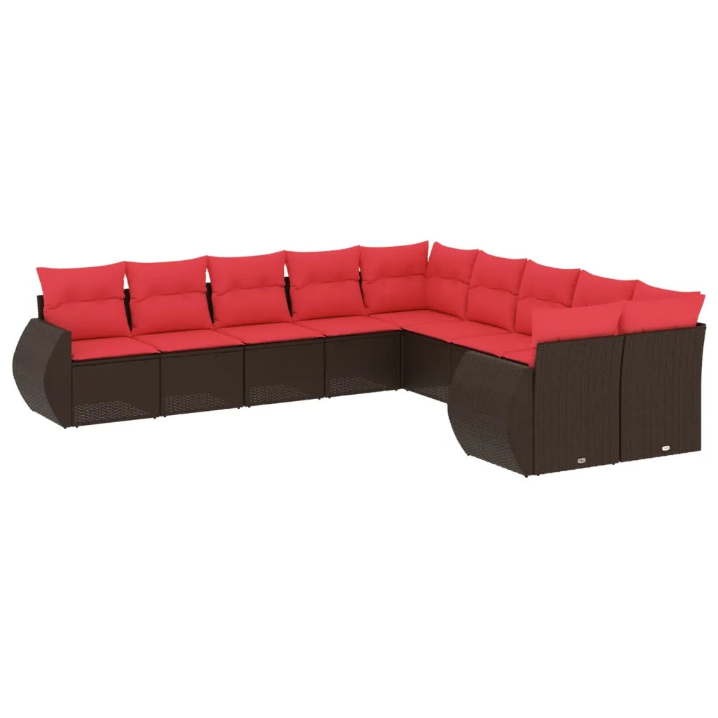 Set Divani da Giardino 10 pz con Cuscini Marrone in Polyrattan 3221913