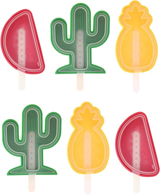 Set di 6 Coni di Gelato con Forme di Ananas/Cactus/Anguria - Steli Riciclabili - Materiale Plastico Sicuro per la Cibazione - Ideale per Feste di Barbecue