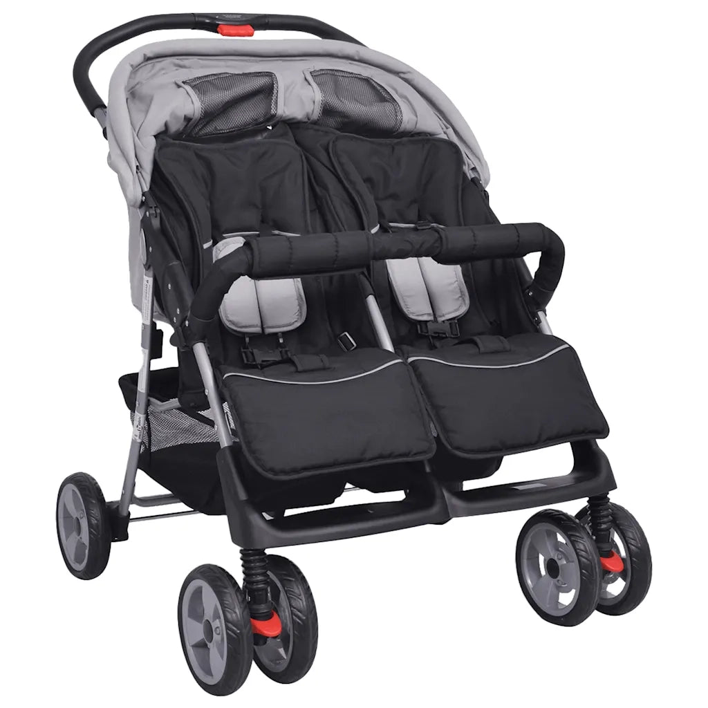 Passeggino Gemellare in Acciaio Grigio e Nero 10110