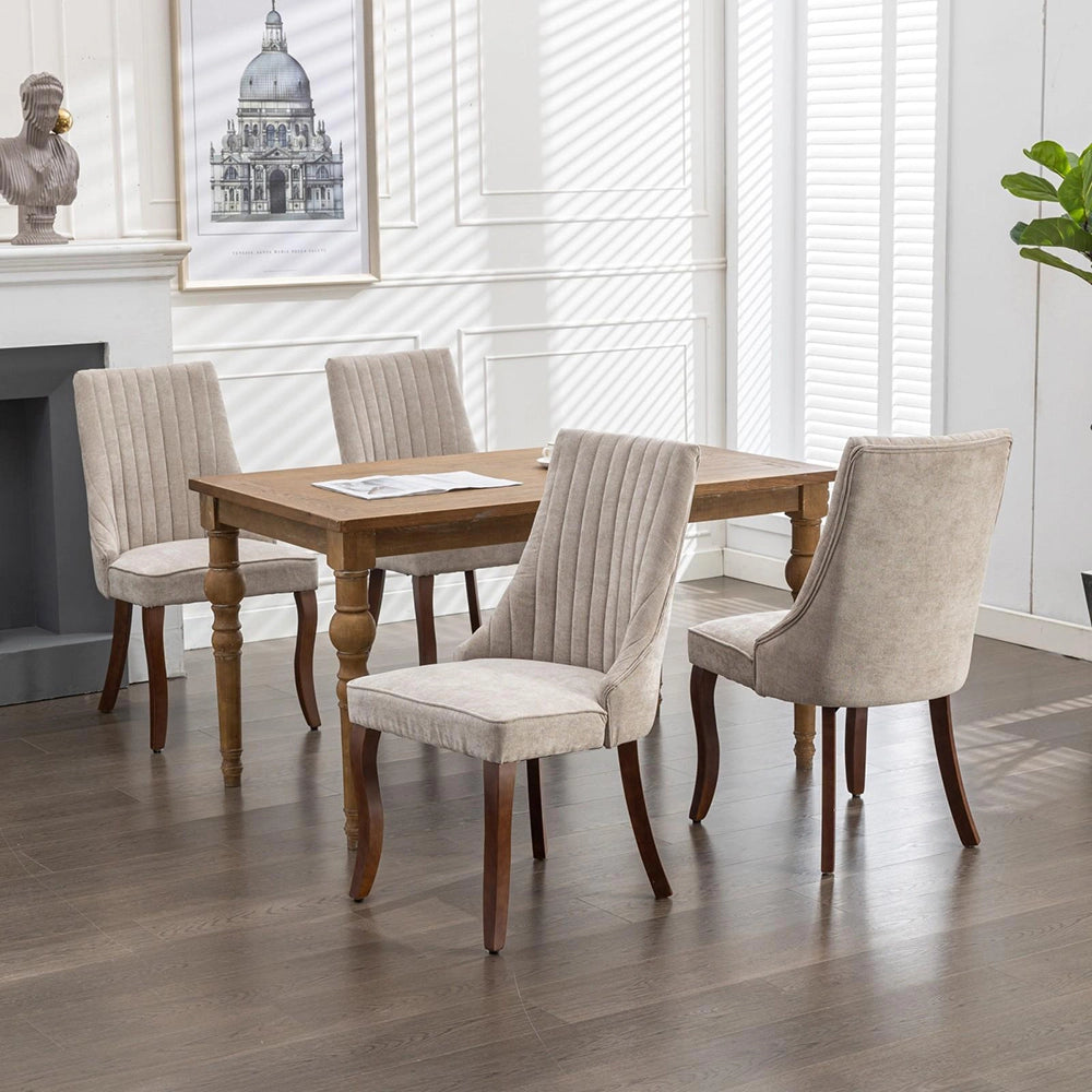 Set 2 sedie Channel - Xylo - tessuto floqué beige gambe legno curvate