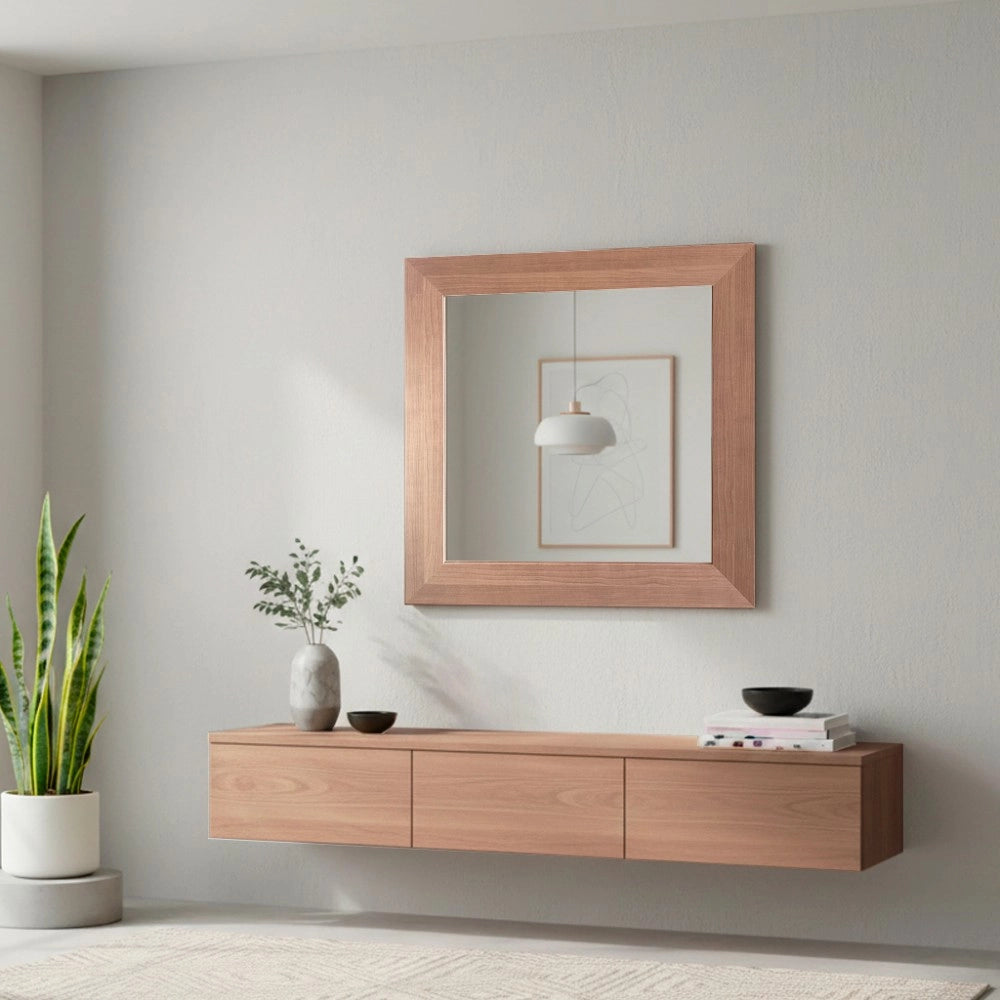 Specchiera Quadrata Plana 90x90 cm con Cornice Larice Cherry – Design Moderno ed Essenziale