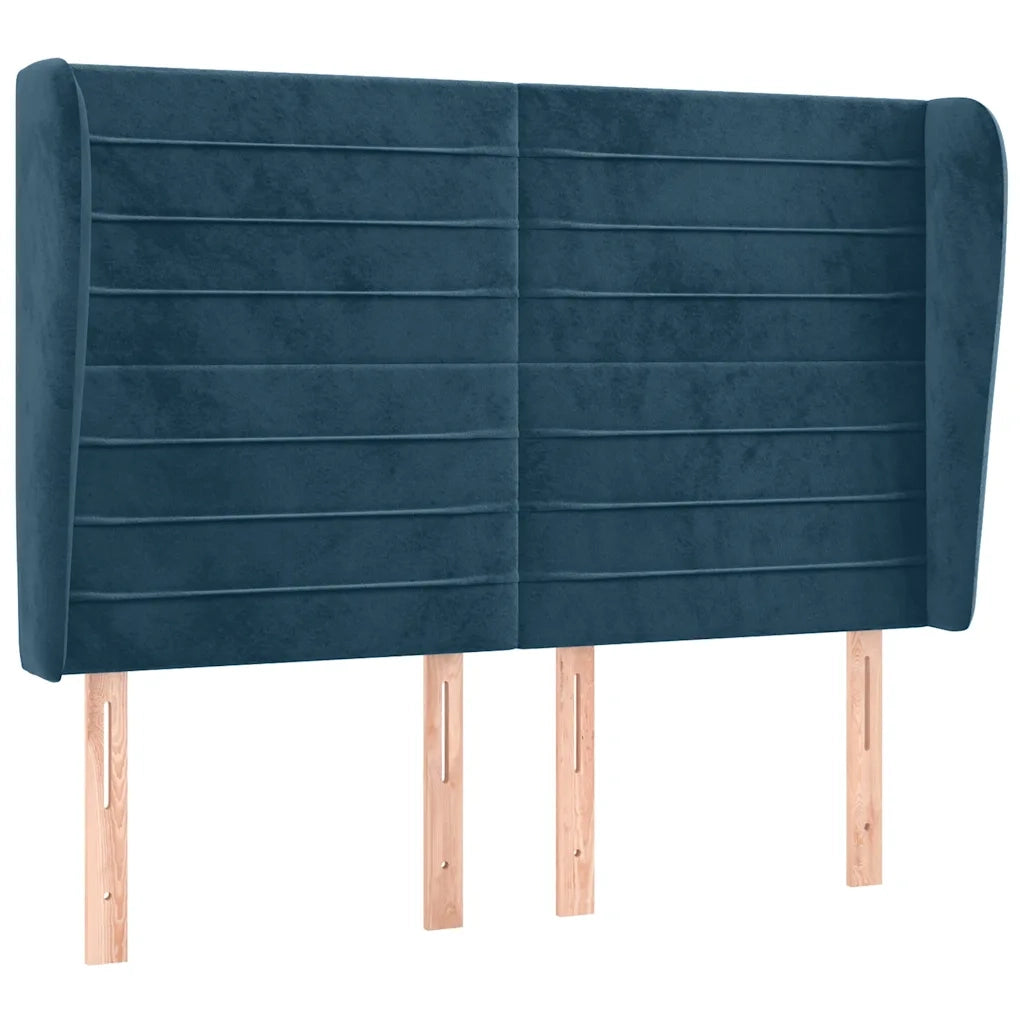 Testiera | Testata ad Orecchio Blu Scuro 147x23x118/128cm in Velluto