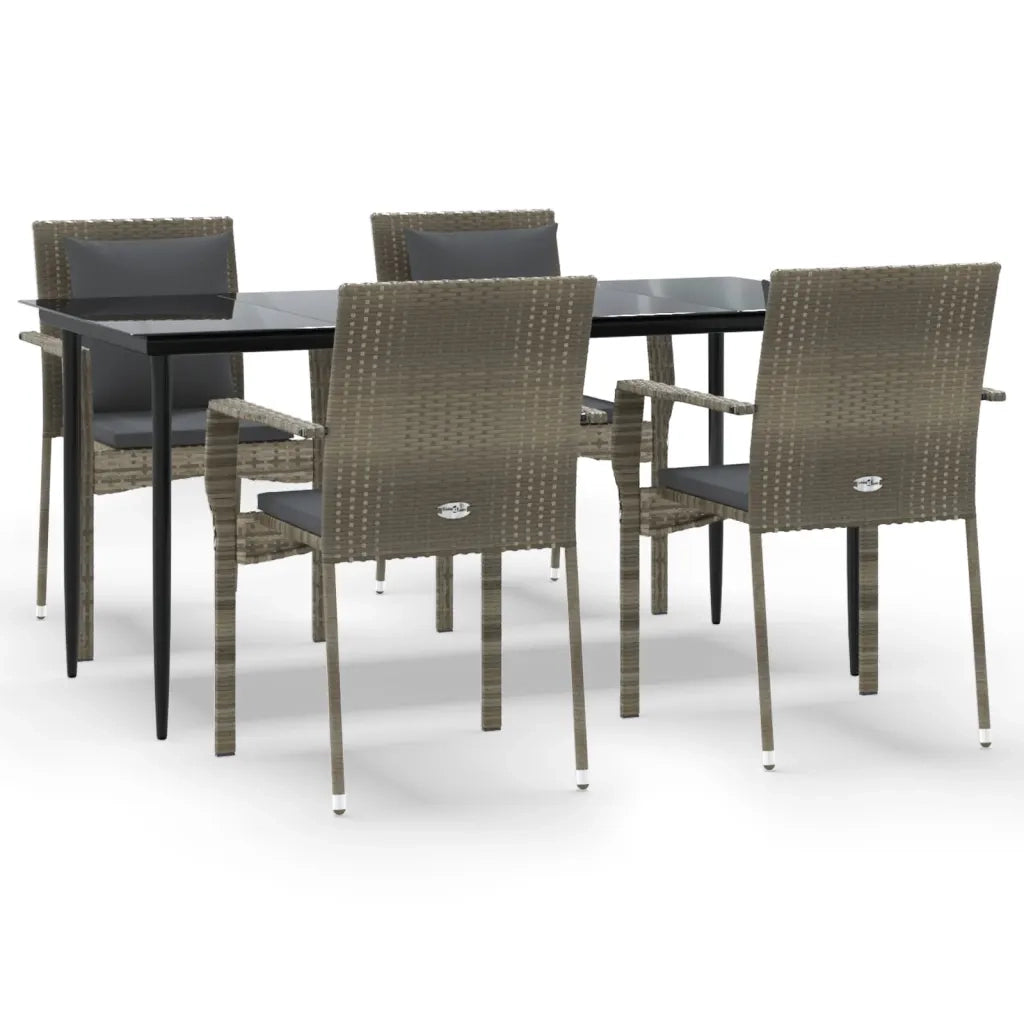 Set da Pranzo Giardino 5pz | Set Salotto da Giardino Nero e Grigio con Cuscini Polyrattan