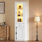 Vetrina alta LED bianca 55x40x200 cm con cassetto