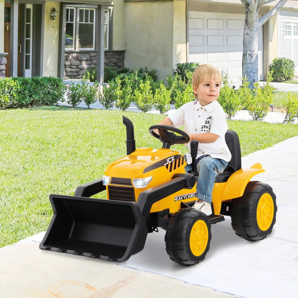 Escavatore bulldozer a batteria per bambini con benna di scavo regolabile, Veicolo da costruzione elettrico Giallo-Macchinine giocattoli