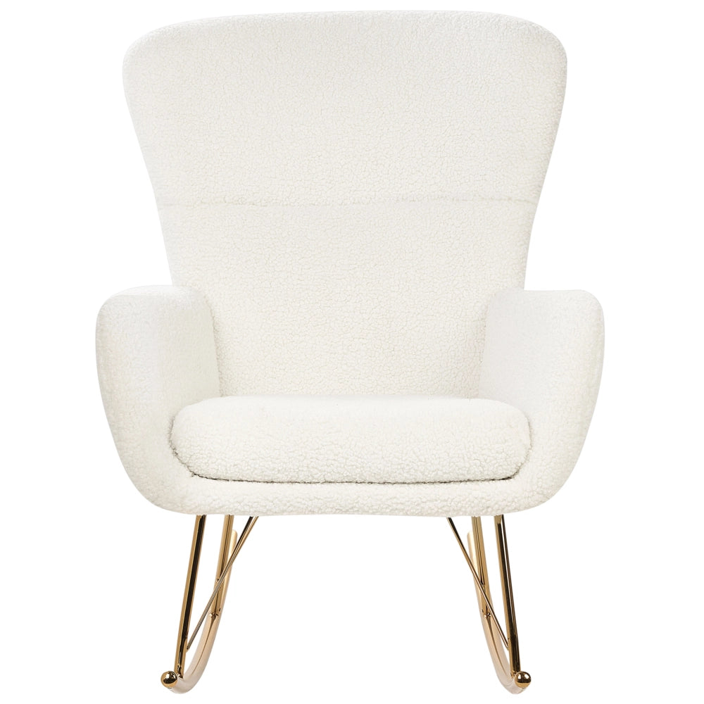Sedia a dondolo in tessuto poliestere boucle bianco e oro Rivestimento in metallo Gambe a pattini Design tradizionale e retrò