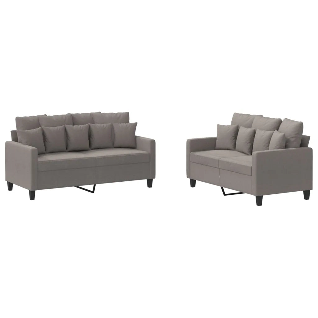 Set di Divani 2 pz con Cuscini Tortora in Tessuto 3201655