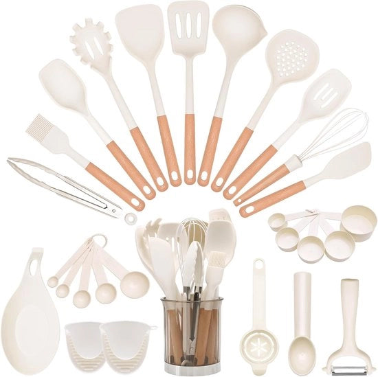 Set di accessori da cucina in silicone - Set di accessori da cucina - Senza BPA - Appeso - Set di accessori da cucina con supporto - Qualità pesante - Resistente al calore - In silicone - Accessori da cucina