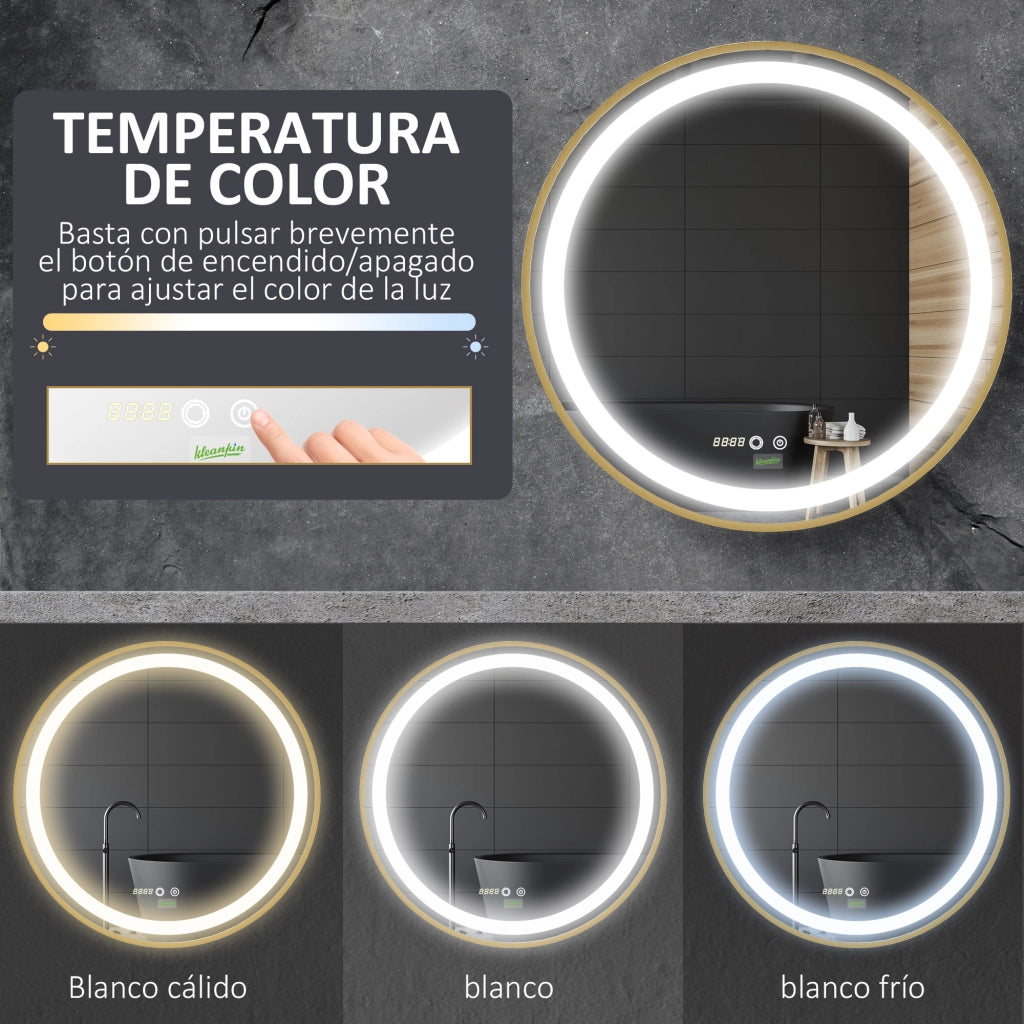Specchio da Bagno con Luce LED ¨C zephmum ¨C Dorato ?60x4 cm