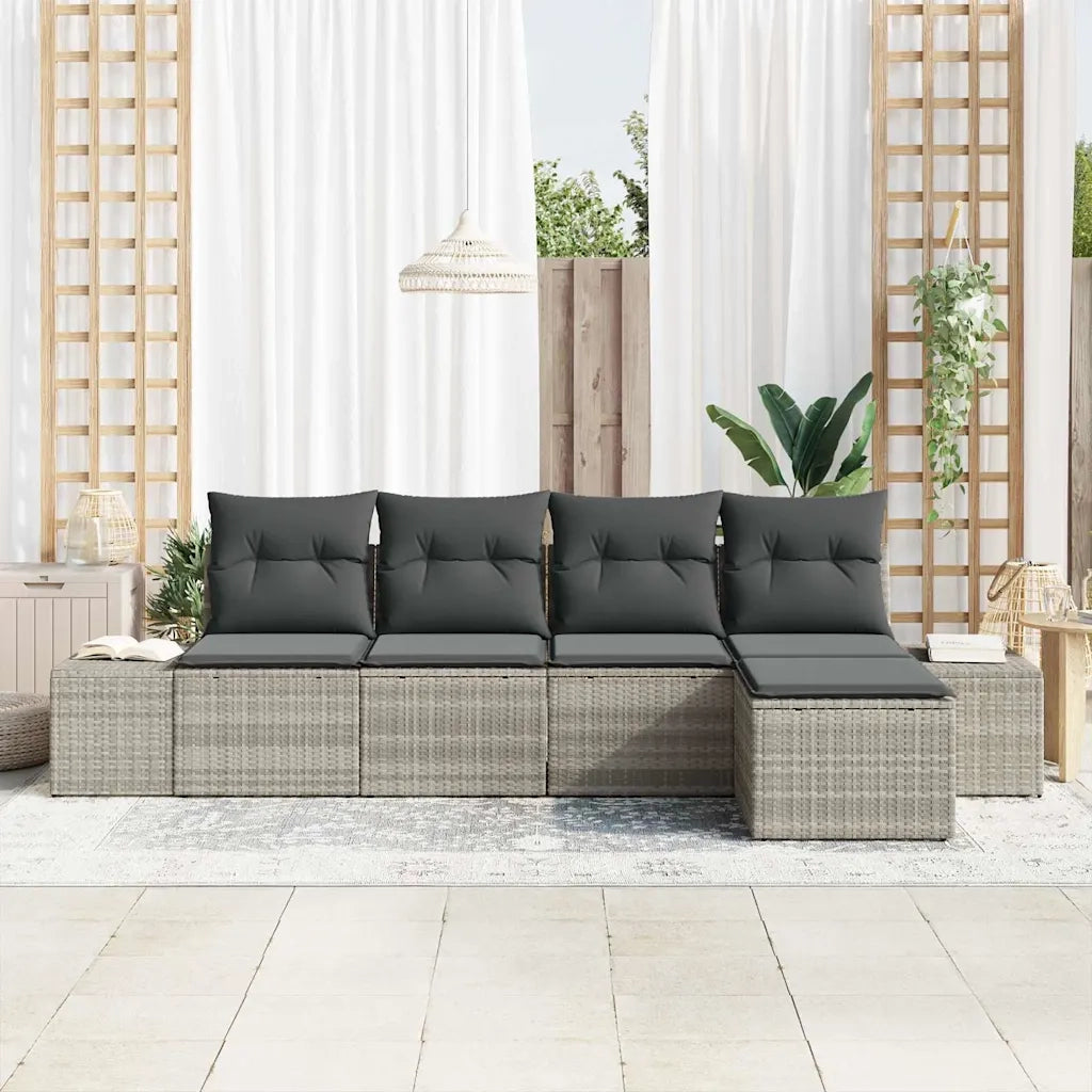 Set Divano da Giardino 5 pcs Grigio chiaro polyrattan