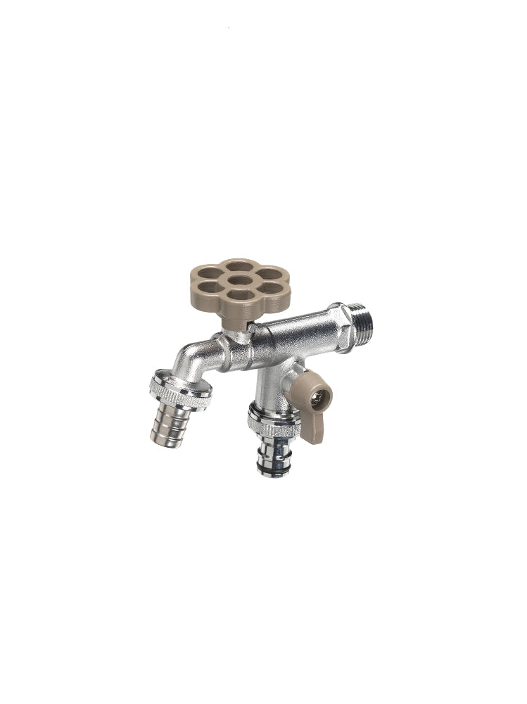Rubinetto doppio con manopola a fiore Belfer Ø 30 mm Colore: Tortora
