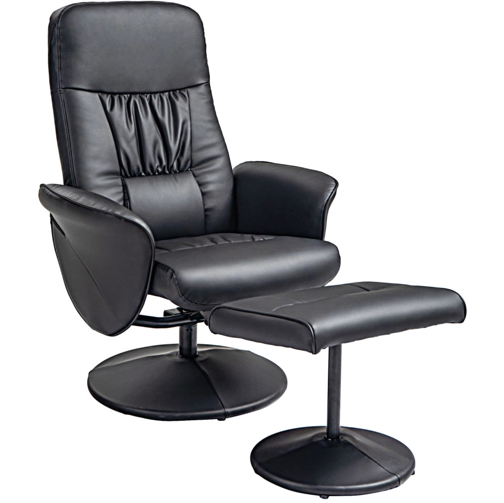 Poltrona relax girevole con pouf in ecopelle nera