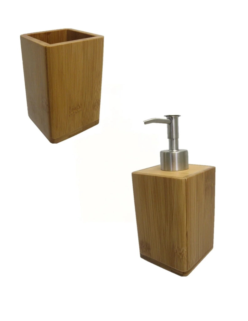 Set portaspazzolini e dosasapone d' appoggio Gedy linea Bamb� naturale